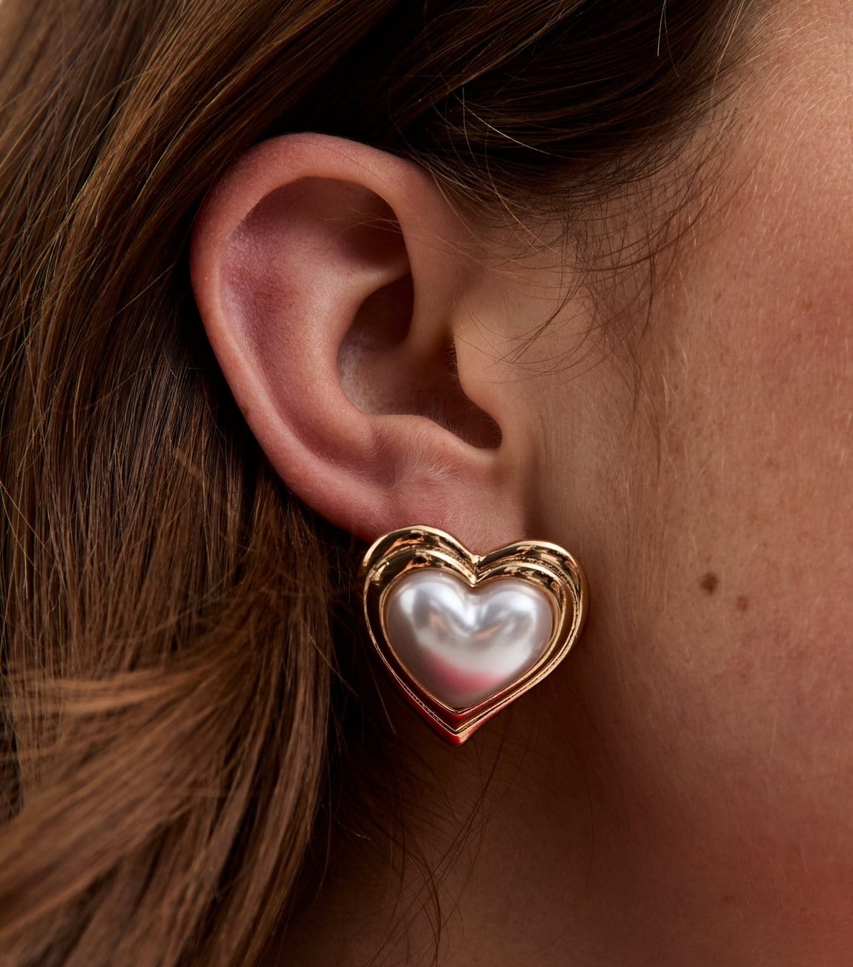 New Look Gold Tone Faux Pearl Heart Earrings New Look - 1
