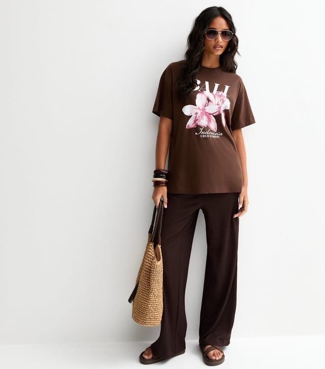 New Look Women's Dark Brown Cotton Bali Print Oversized T-Shirt New Look - 3