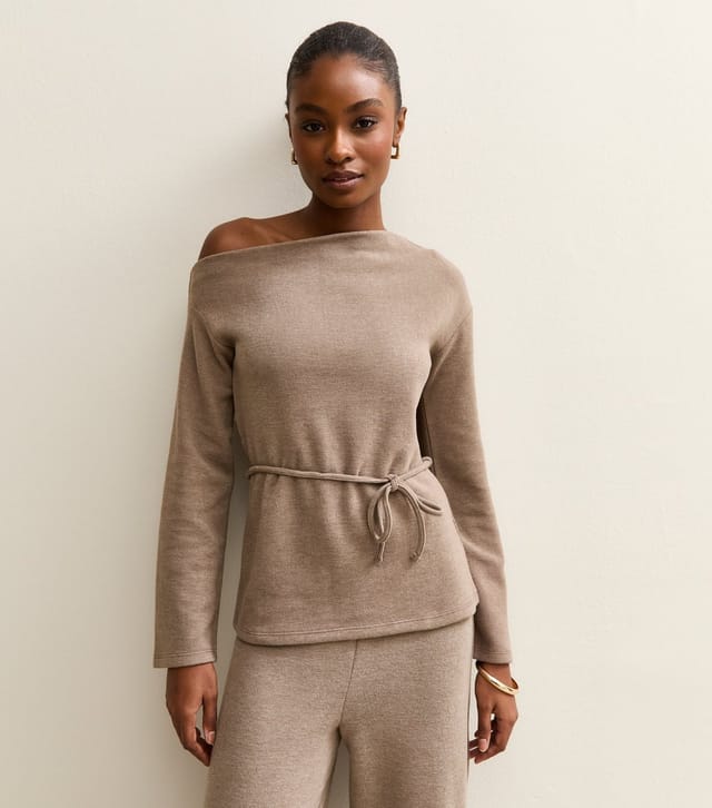 New Look Women's Mink Soft Touch Asymmetrical Slash Neck Tie Top New Look - 2