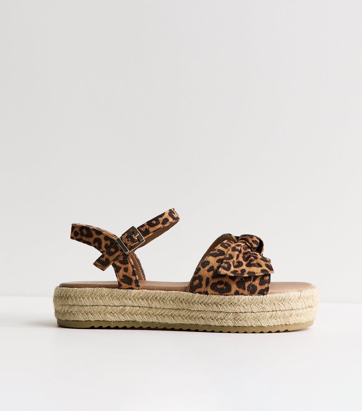 New Look Women's Extra Wide Fit Brown Leopard Print Flatform Sandals Vegan New Look