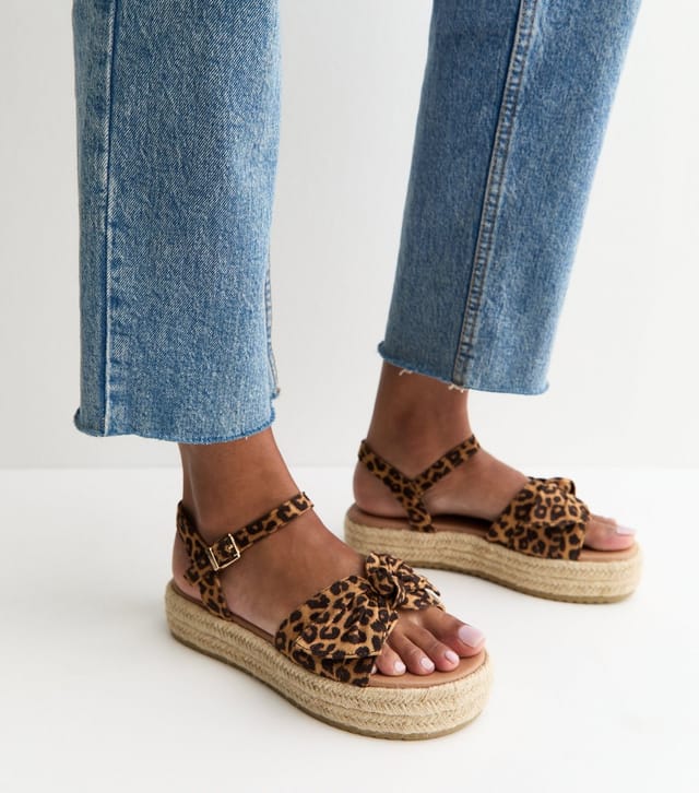 New Look Women's Extra Wide Fit Brown Leopard Print Flatform Sandals Vegan New Look - 2