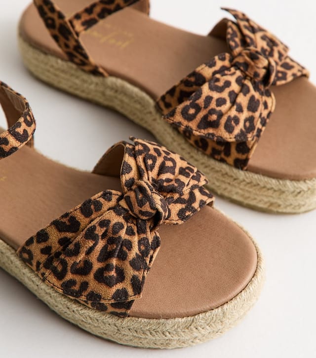 New Look Women's Extra Wide Fit Brown Leopard Print Flatform Sandals Vegan New Look - 3