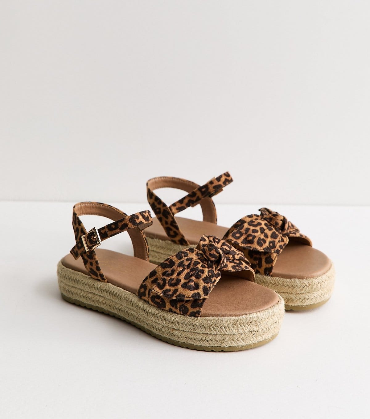 New Look Women's Extra Wide Fit Brown Leopard Print Flatform Sandals Vegan New Look - 4