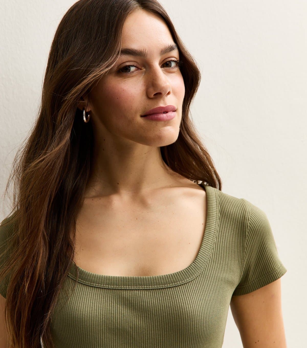 New Look Women's Petite Mid Green Ribbed Square Neck Top New Look