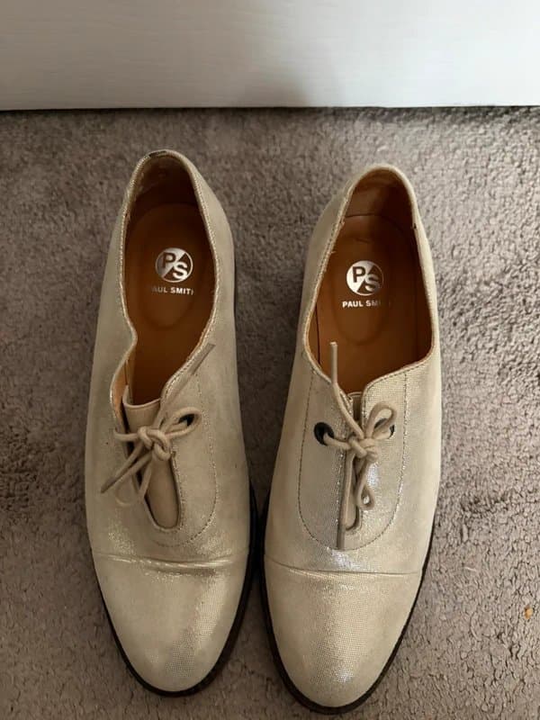 Paul Smith PS Paul Smith Metallic Oxford Heeled Loafers Size 4 Champagne Silver Leather UK