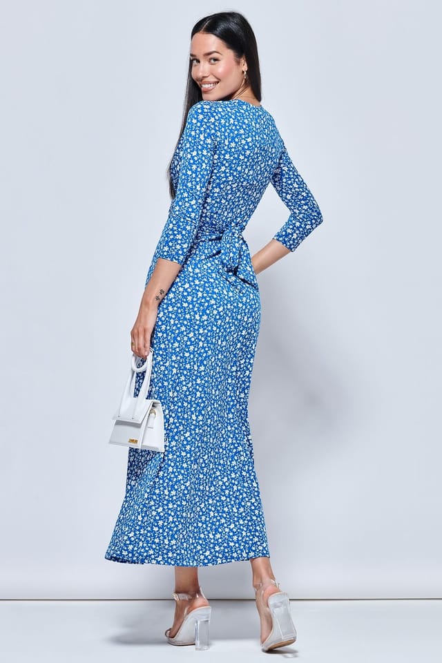 Jolie Moi Jolie Moi Women's Hayat Twist Front Jersey Maxi Dress in Blue - 2
