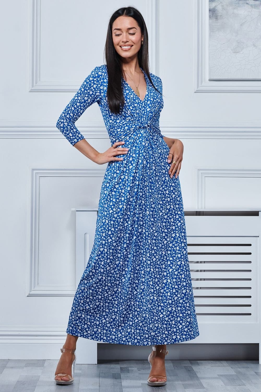 Jolie Moi Jolie Moi Women's Hayat Twist Front Jersey Maxi Dress in Blue - 4