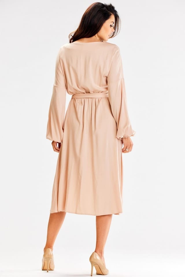 Love Lace Love Lace Women's Elastic Waist Loose Flared Long Sleeve Dress in Beige - 3