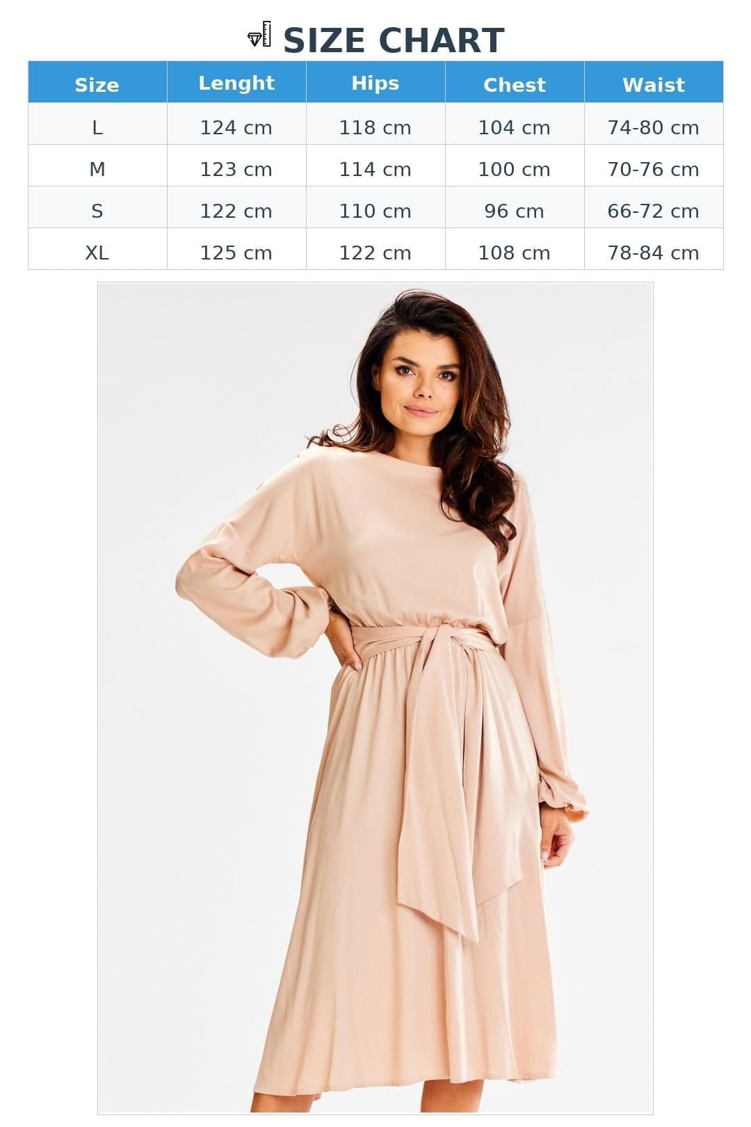 Love Lace Love Lace Women's Elastic Waist Loose Flared Long Sleeve Dress in Beige - 4