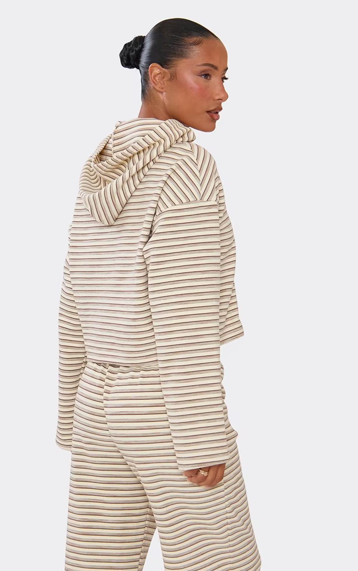 EGO Cream Soft Stripe Fleece Zip-Up Hoodie, Women's Size UK 6