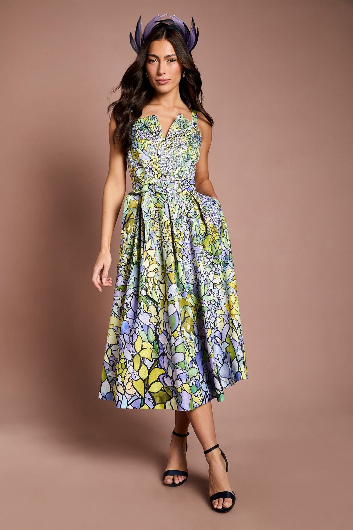 Coast Coast Women's Lisa Tan Floral Printed Full Skirted Midi Dress