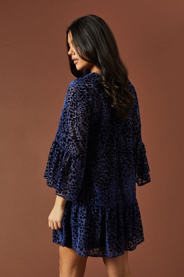 Oasis Oasis Women's Animal Print Velvet Mini Dress in Navy - 3