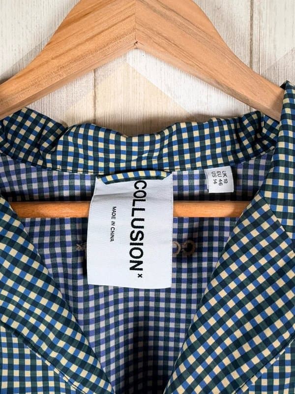 Collusion Collusion Blue Green Gingham Cropped Boxy Shirt UK 18 Coastal Fisherman Streetwear