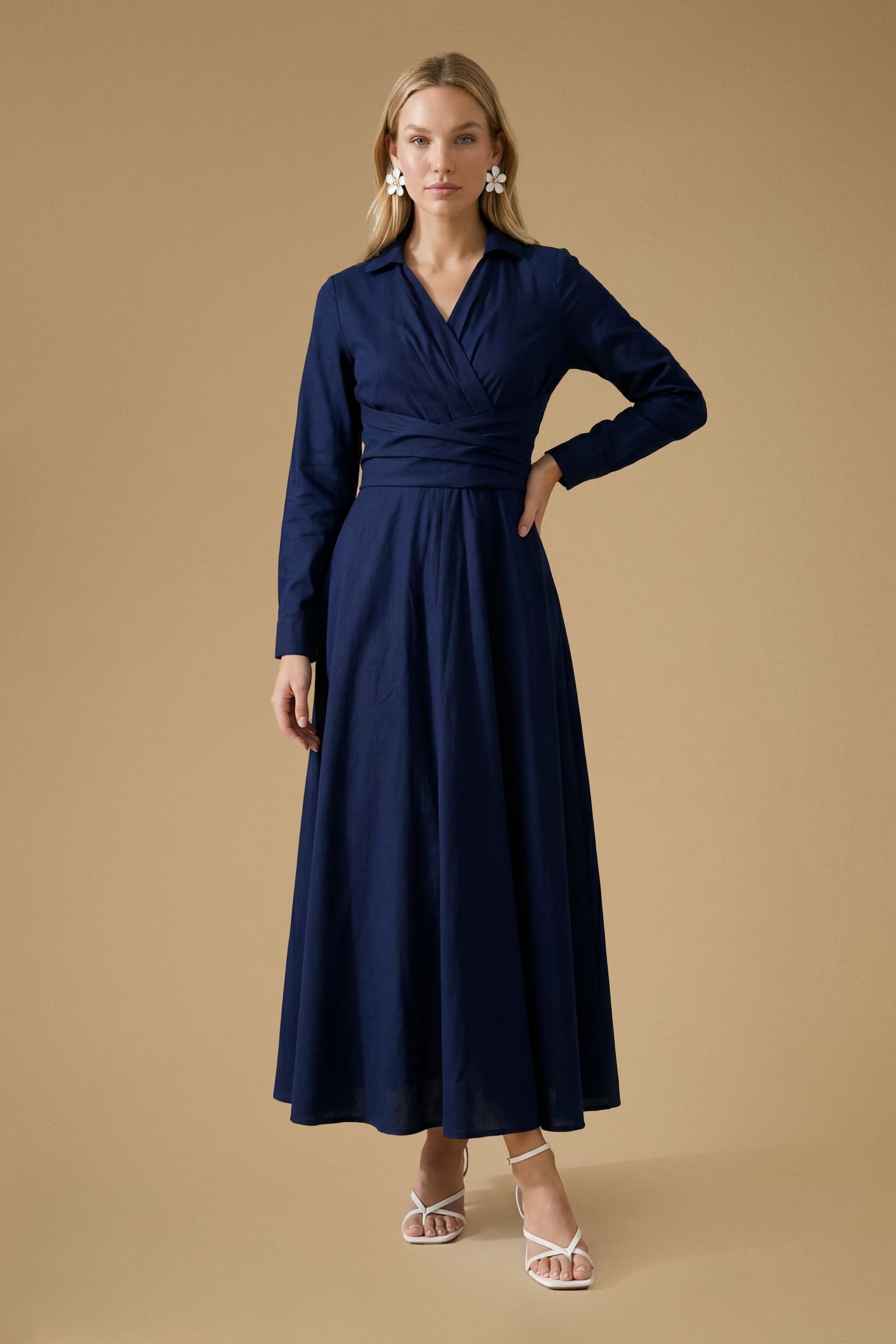 Oasis Oasis Women's Cotton Poplin Maxi Occasion Shirt Dress in Navy