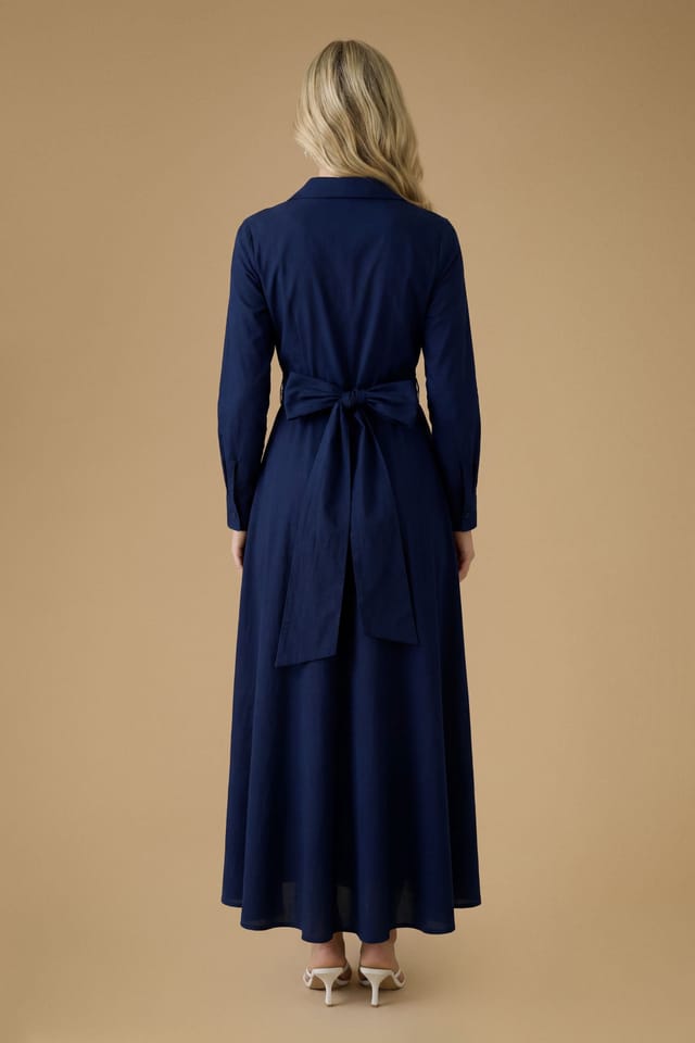 Oasis Oasis Women's Cotton Poplin Maxi Occasion Shirt Dress in Navy - 2