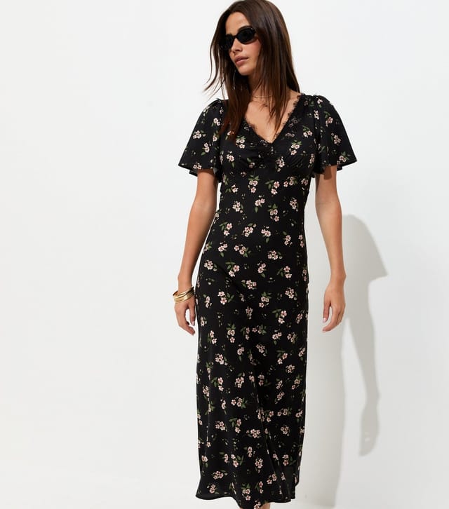 New Look Women's Black Floral Flutter Sleeve Midi Dress New Look - 3