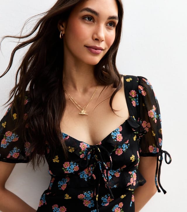 New Look Women's Black Chiffon Floral Print Midi Dress New Look - 2