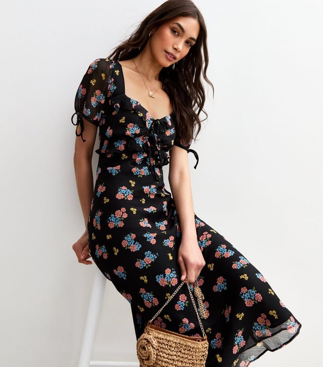New Look Women's Black Chiffon Floral Print Midi Dress New Look - 3