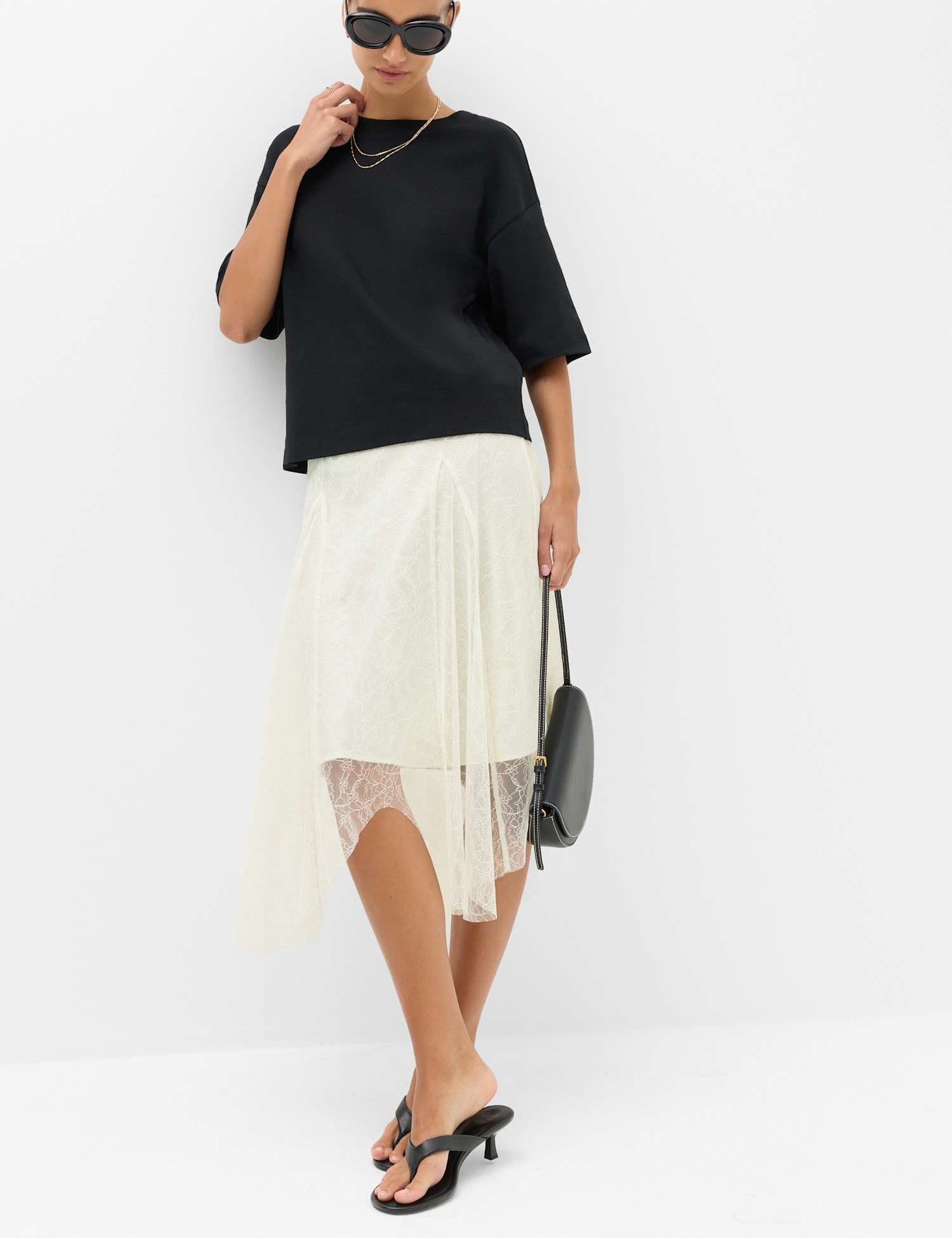 Marks & Spencer M&S Lace Midi Asymmetric Skirt Ivory