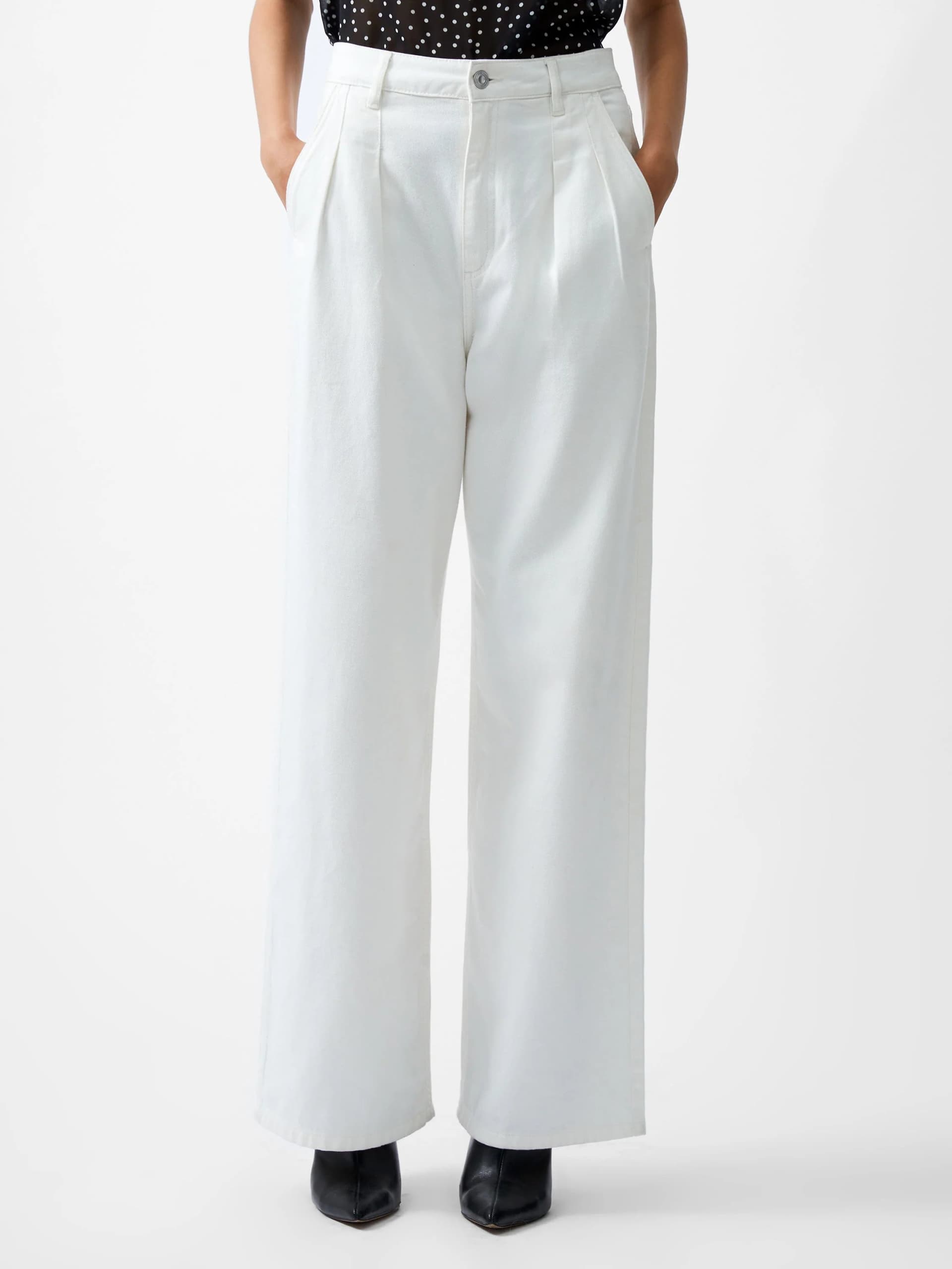 French Connection Finley Denim Wide Leg Jeans 32 Inch Ecru