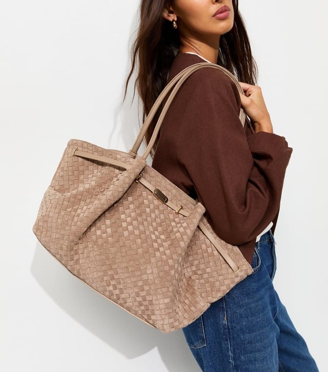 New Look Light Brown Faux Suede Woven Winged Tote Bag New Look - 2