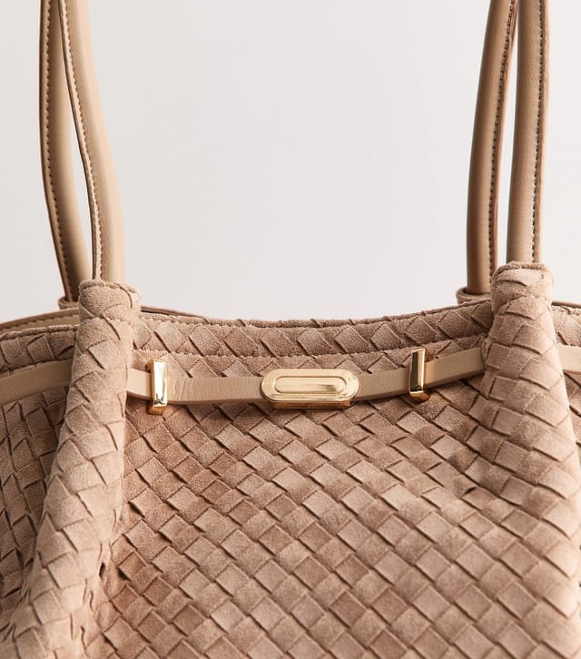 New Look Light Brown Faux Suede Woven Winged Tote Bag New Look - 3