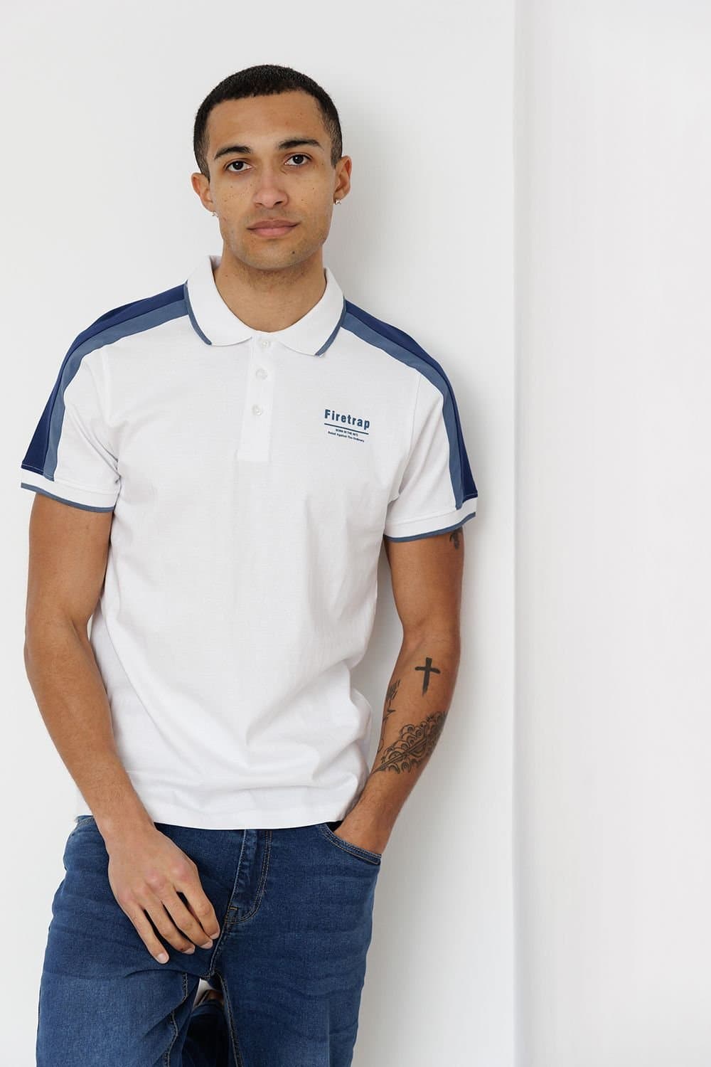 Firetrap Firetrap Men's Regular Fit Cotton Jersey Button Polo in White
