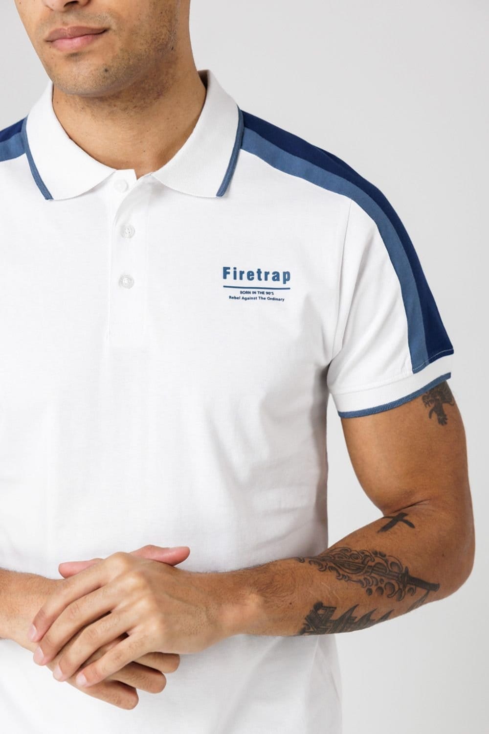 Firetrap Firetrap Men's Regular Fit Cotton Jersey Button Polo in White - 4