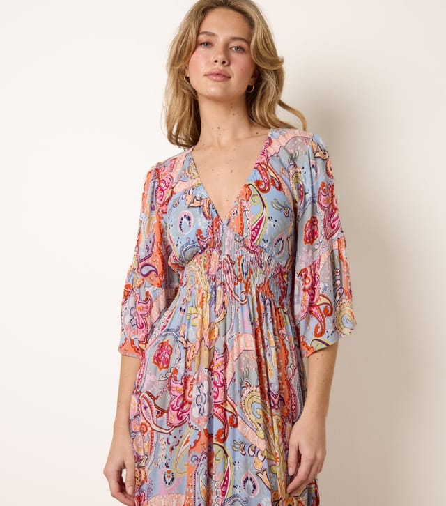 Blue Vanilla Women's Multicolour Paisley Print V-Neck Midi Dress Blue Vanilla New Look - 2