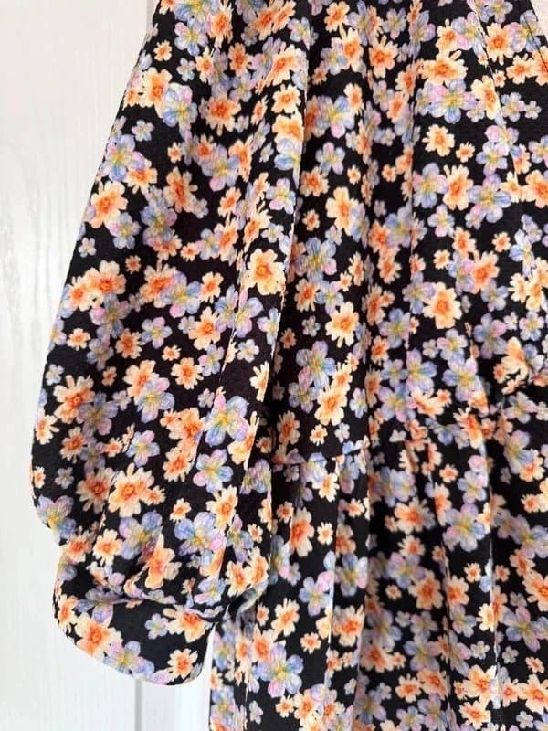 ASOS ASOS Curve Floral Smock Dress/Long Tunic UK 22 Black Ditsy Print V Neck Mini