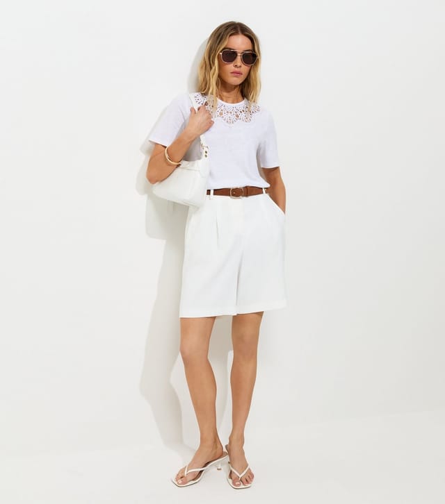 New Look Women's White Linen Rich Lace Trim Boxy Fit T-Shirt New Look - 2