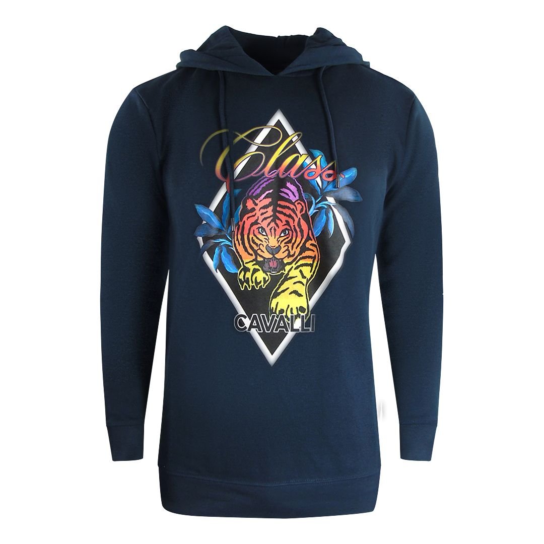 Cavalli Class Cavalli Class Men's Diamond Tiger Design Navy Blue Hoodie - 3