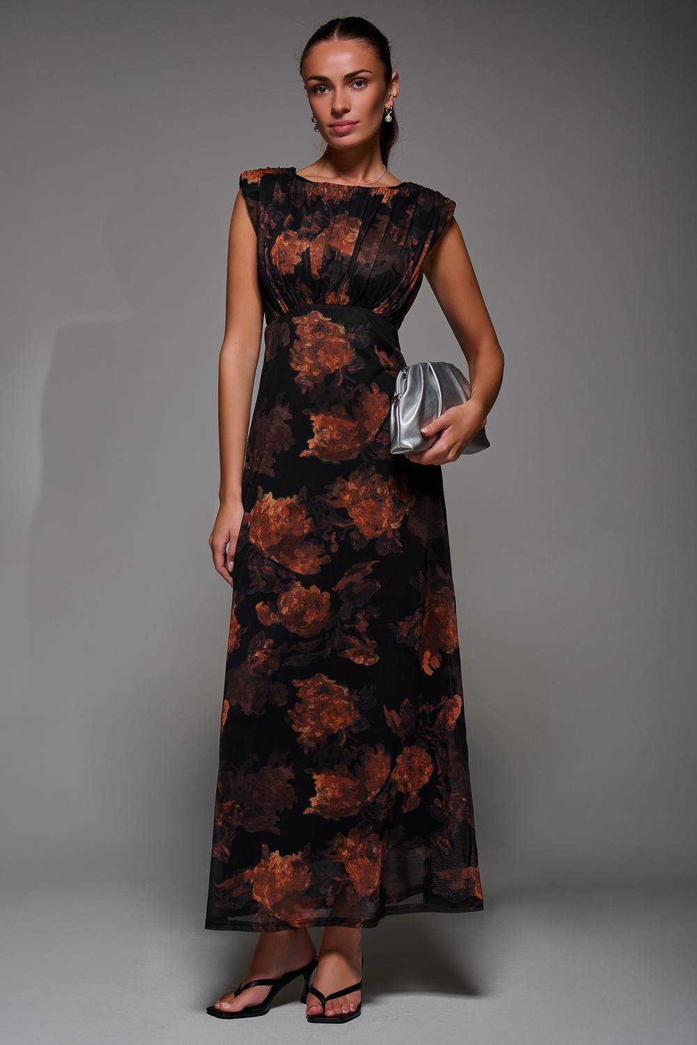 Jolie Moi Jolie Moi Women's Slash Neck Fit & Flare Mesh Maxi Dress in Black - 2