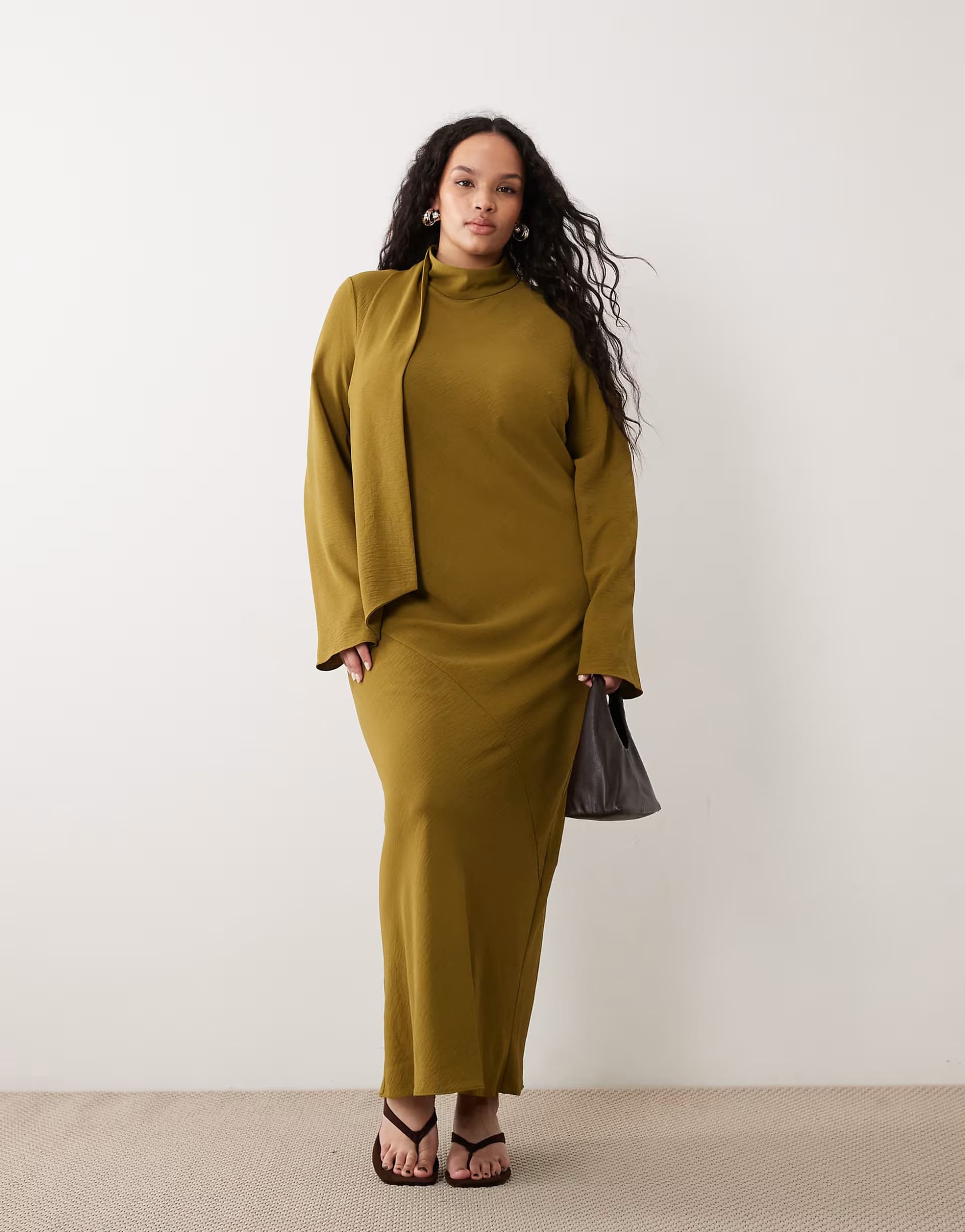 ASOS ASOS DESIGN Curve high neck scarf detail maxi dress in olive