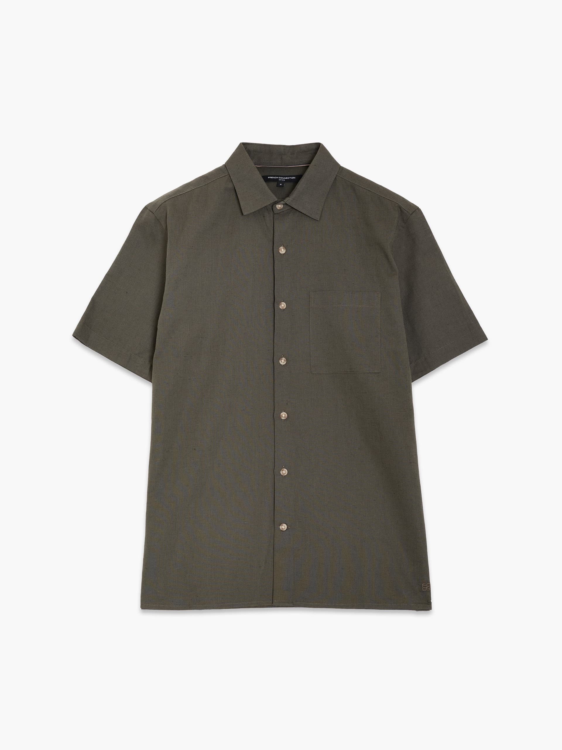 French Connection Linen Blend Short Sleeve Shirt Khaki Green