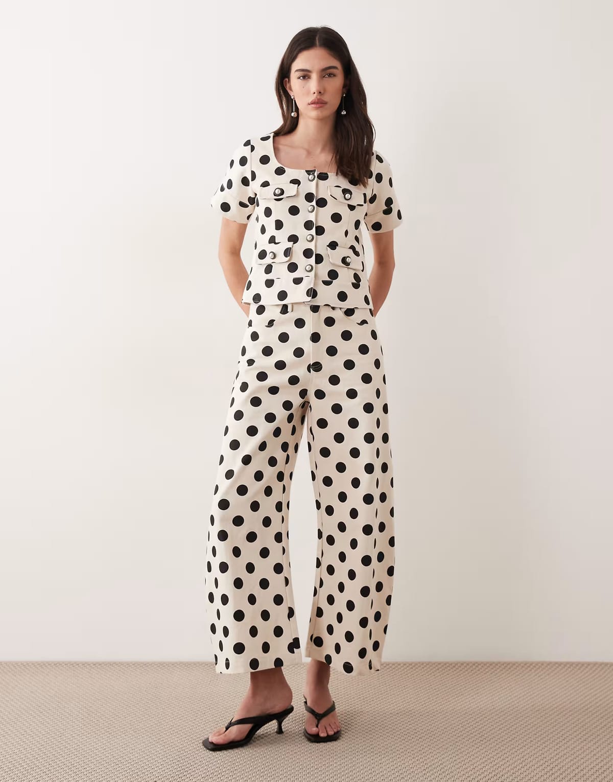 ASOS Sister Jane denim polka dot barrel jeans co-ord in ivory - 1