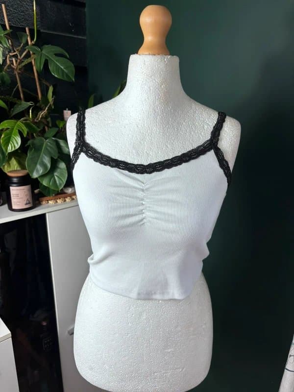 New Look New Look White Lace Trim Cami Top Age 12-13 Ribbed Stretch J01