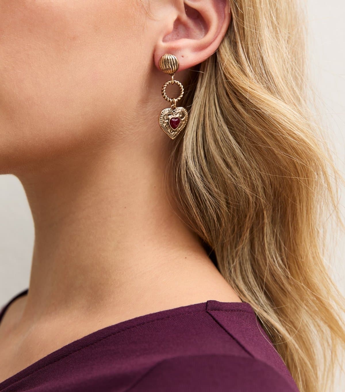 New Look Gold Tone Red Heart Drop Earrings New Look