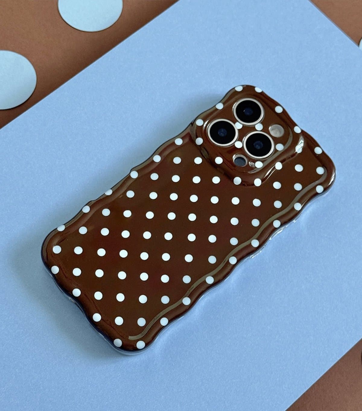 Coconut Lane Brown & Blue Polka Dot Wavy Phone Case Coconut Lane New Look