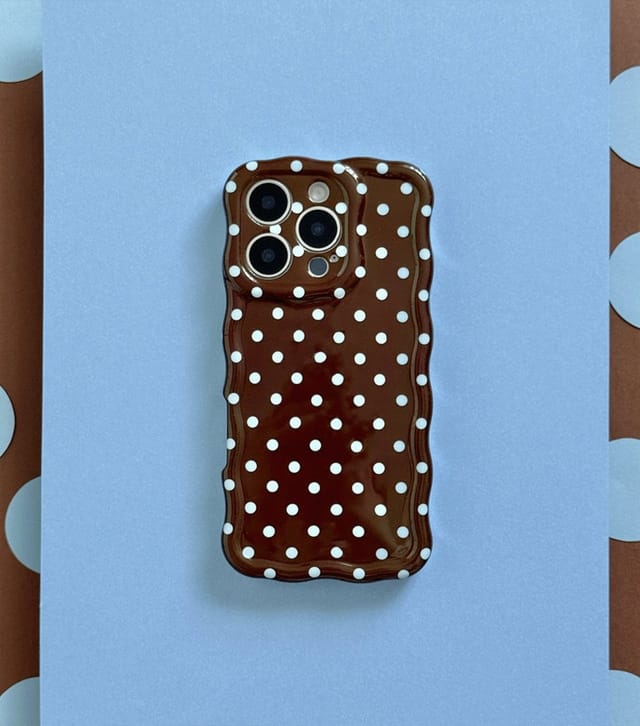 Coconut Lane Brown & Blue Polka Dot Wavy Phone Case Coconut Lane New Look - 2