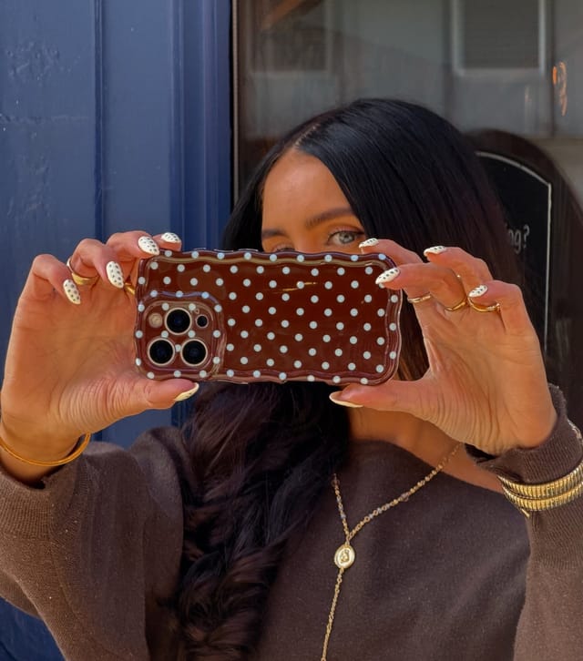 Coconut Lane Brown & Blue Polka Dot Wavy Phone Case Coconut Lane New Look - 3