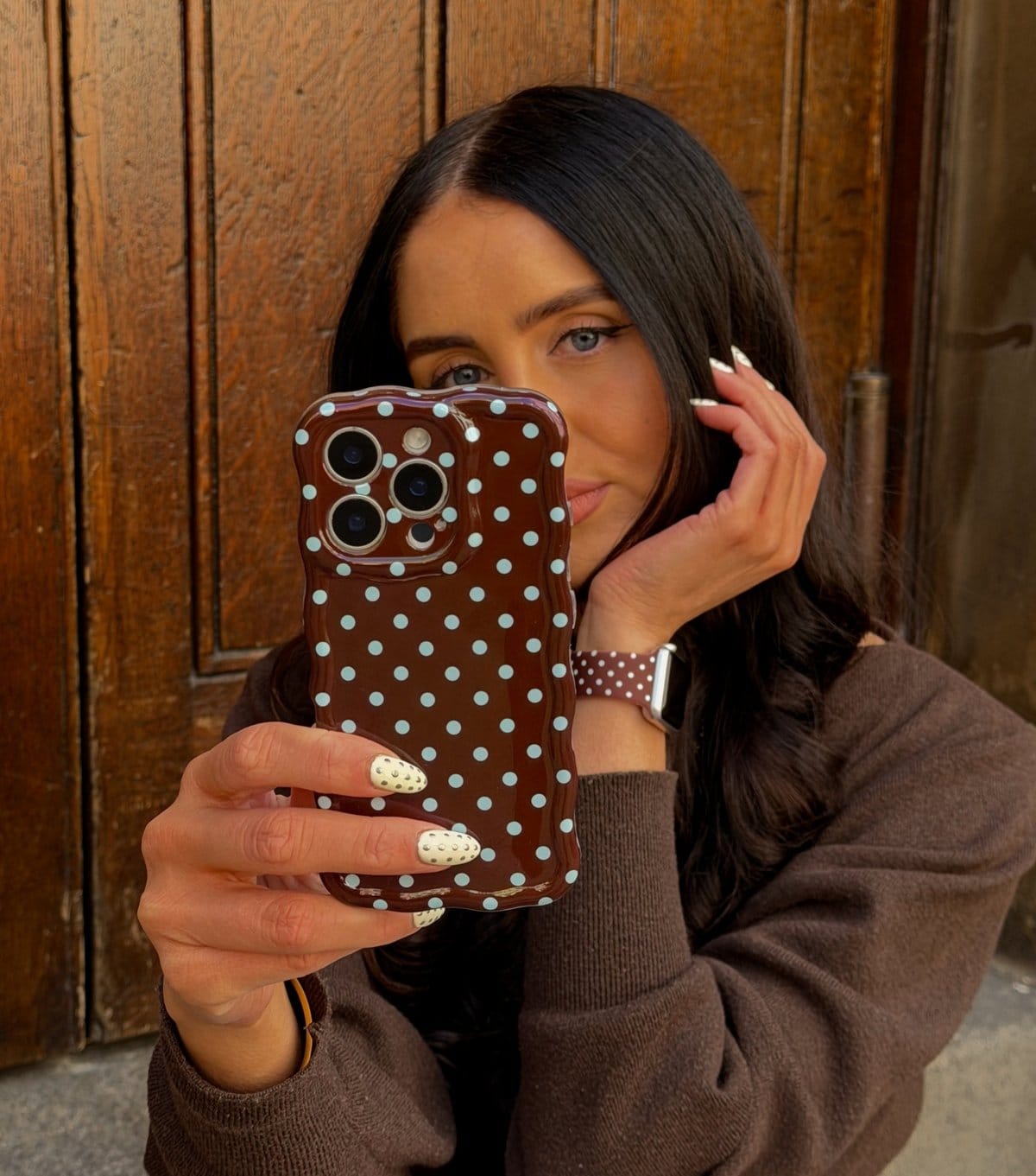 Coconut Lane Brown & Blue Polka Dot Wavy Phone Case Coconut Lane New Look - 4