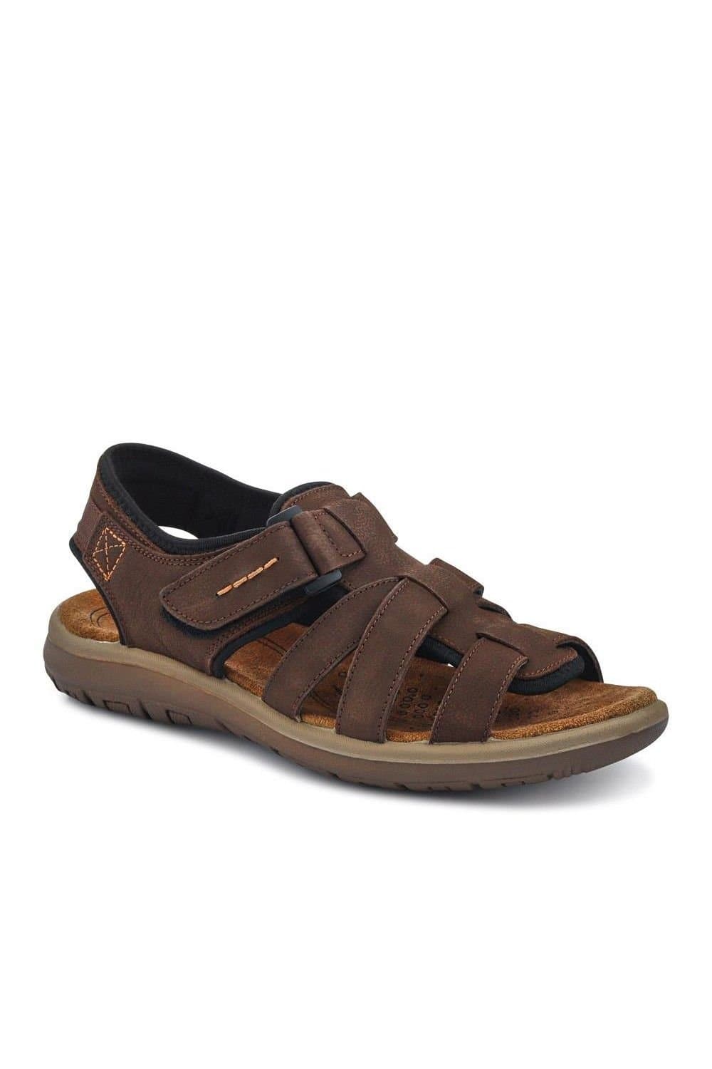 Pavers Pavers Men's Leather Touch-Fasten Sandals in Brown