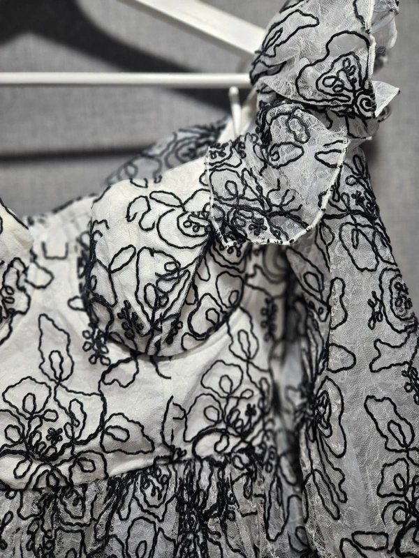 ASOS ASOS Luxe White Embroidered Puff Sleeve Mini Dress Babydoll Floral UK 12 - 1