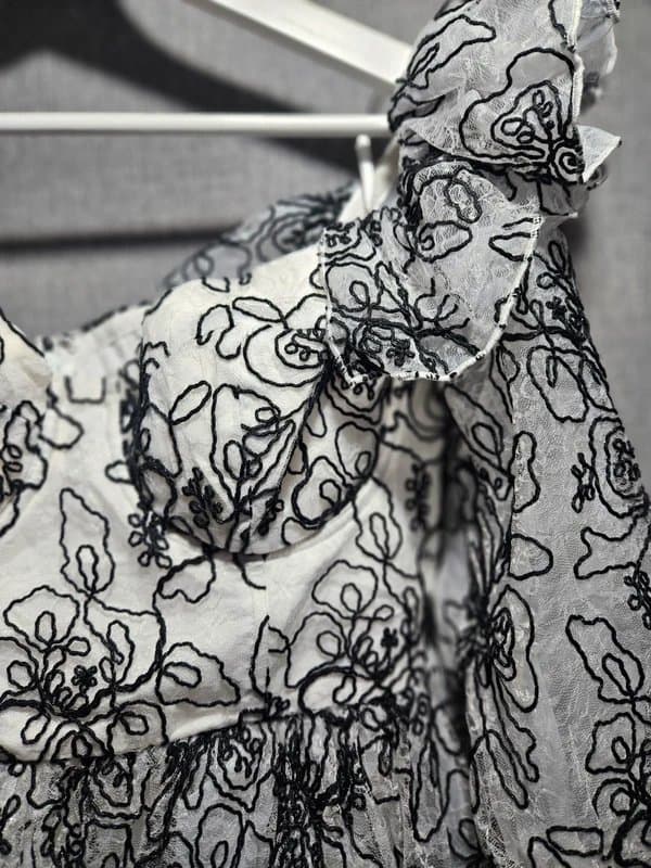 ASOS ASOS Luxe White Embroidered Puff Sleeve Mini Dress Babydoll Floral UK 12