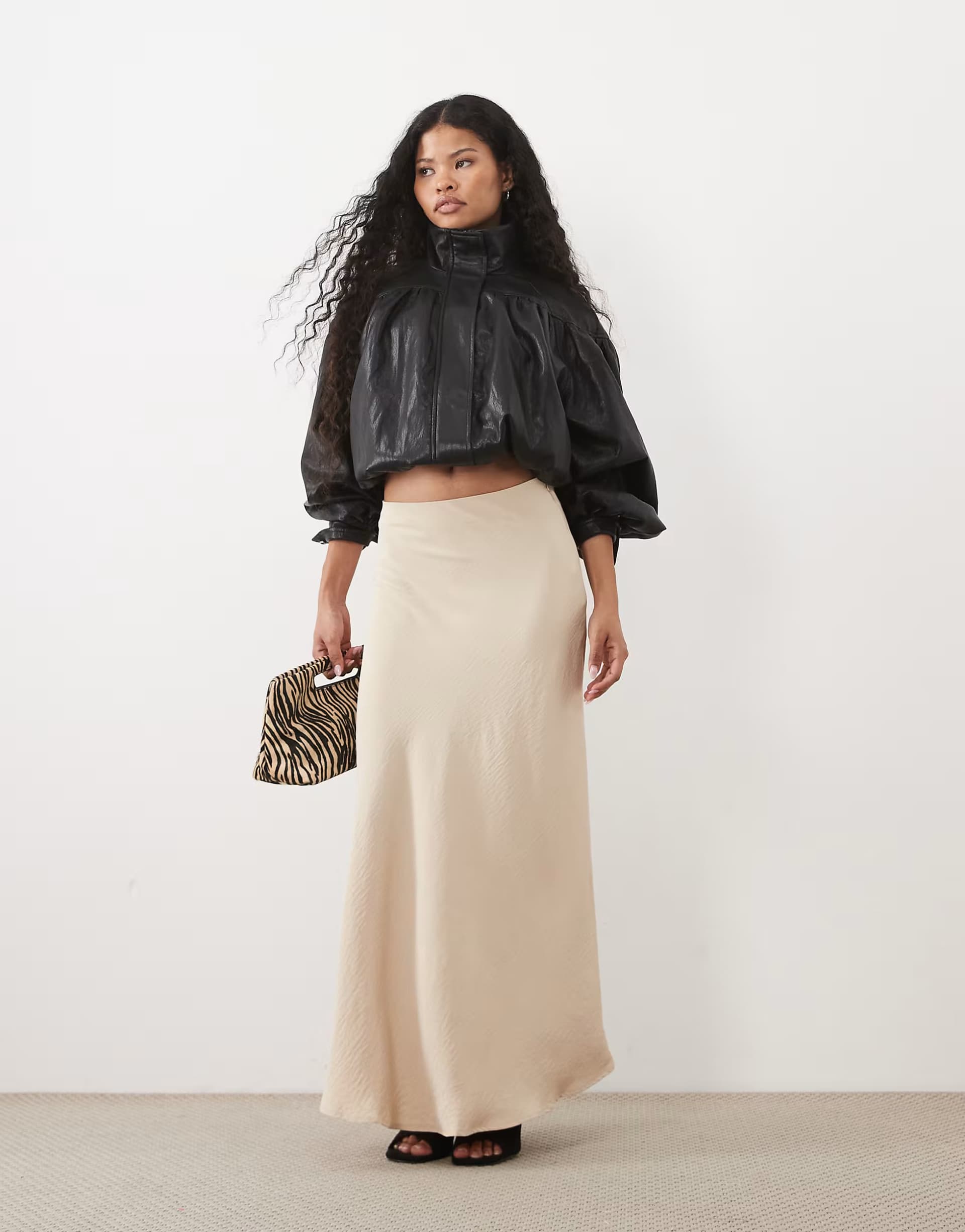 ASOS JDY Petite a-line satin maxi skirt in beige