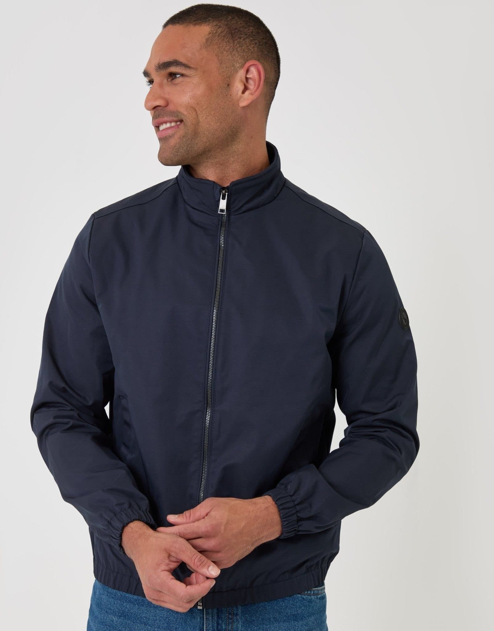 Threadbare threadbare Men's Showerproof Zip Up Harrington Jacket in Navy