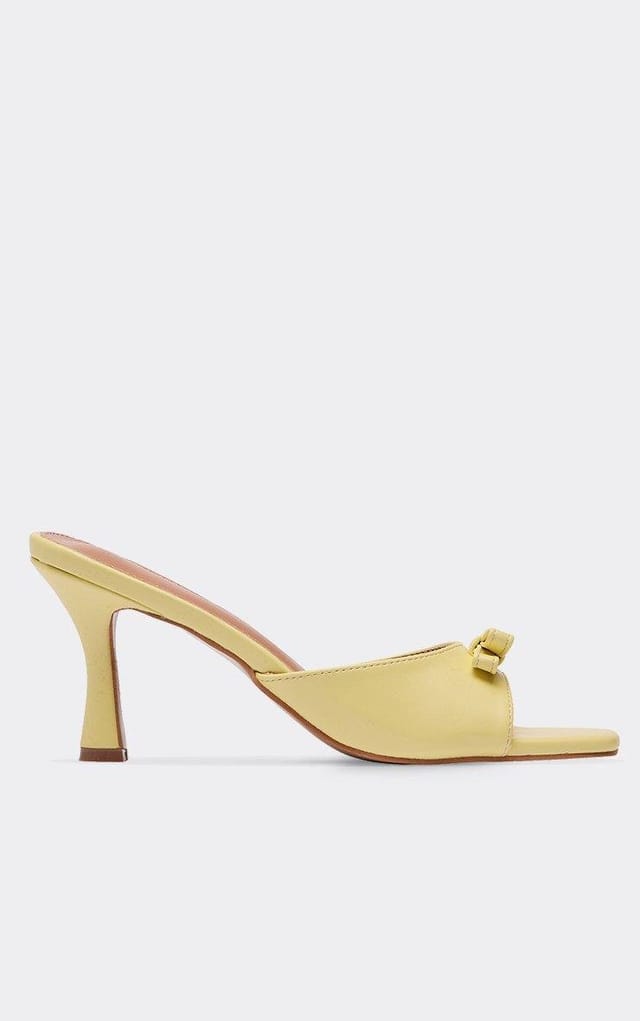 EGO Wrap Bow Detail Peep Toe Heeled Mule In Yellow Patent, Women's Size UK 3 - 2
