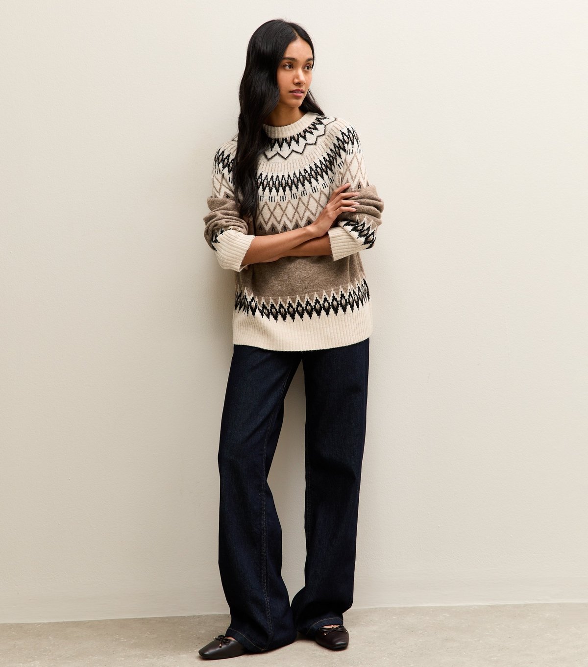 New Look Women's Brown Fairisle Crew Neck Jumper New Look - 2