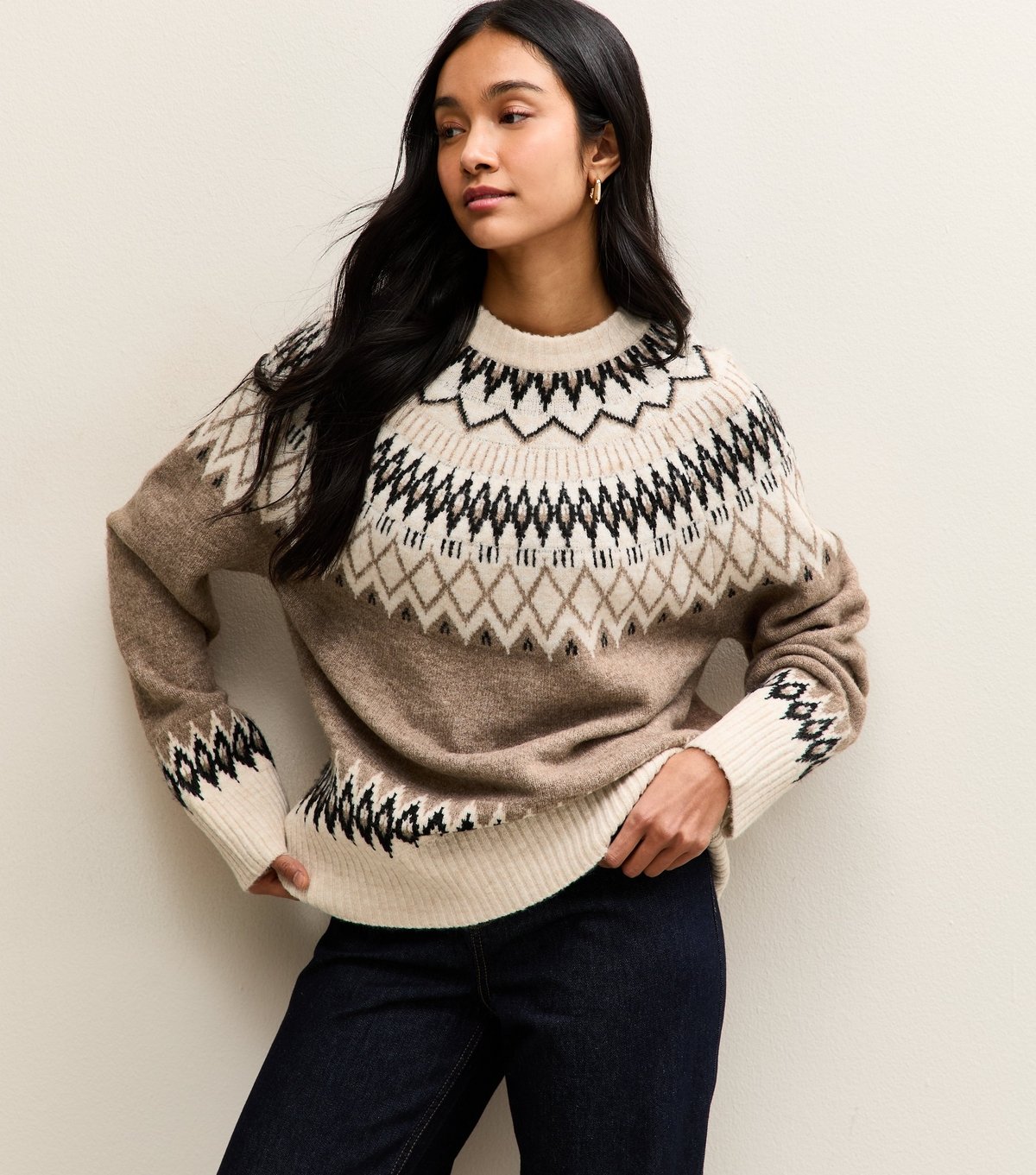 New Look Women's Brown Fairisle Crew Neck Jumper New Look - 3